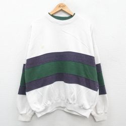 XL★古着 長袖 スウェット メンズ マルチカラー クルーネック 白他 ホワイト 24sep10 中古 スエット トレーナー トップス