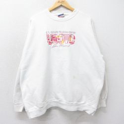 XL★古着 ヘインズ Hanes 長袖 スウェット メンズ 90年代 90s USTOC 刺繍 大きいサイズ クルーネック USA製 白 ホワイト 24sep10 中古 スエット トレーナー トップス