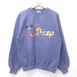 M★古着 長袖 スウェット メンズ 90年代 90s ディズニーワールド クルーネック USA製 薄紫 パープル 【spe】 24sep11 中古 スエット トレーナー トップス