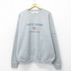 【50%OFF】XL★古着 長袖 スウェット メンズ 00年代 00s 星条旗 大きいサイズ クルーネック グレー 霜降り 24sep12 中古 スエット トレーナー トップス