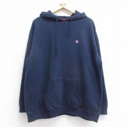 XL★古着 フィラ FILA 長袖 スウェット パーカー メンズ ワンポイントロゴ 紺 ネイビー 24sep12 中古 スエット トレーナー トップス