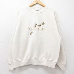 XL★古着 ジャージーズ 長袖 スウェット メンズ 00年代 00s カンクン カメ 刺繍 クルーネック 生成り 24sep13 中古 スエット トレーナー トップス