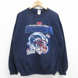 【20%OFF】XL★古着 長袖 スウェット メンズ 00年代 00s NFL ニューイングランドペイトリオッツ クルーネック 紺 ネイビー アメフト スーパーボウル 24sep13 中古 スエット トレーナー トップス