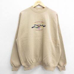 【50%OFF】XL★古着 ヘインズ Hanes 長袖 スウェット メンズ 00年代 00s FREEDOM 鳥 刺繍 大きいサイズ クルーネック ベージュ カーキ 24sep14 中古 スエット トレーナー トップス