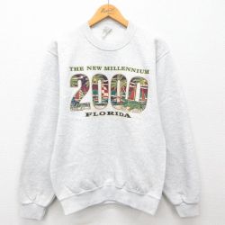 S★古着 長袖 スウェット メンズ 00年代 00s フロリダ ワニ クルーネック USA製 薄グレー 霜降り 24sep14 中古 スエット トレーナー トップス
