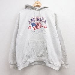 【50%OFF】XL★古着 ヘインズ Hanes 長袖 スウェット パーカー メンズ 00年代 00s 星条旗 薄グレー 霜降り 24sep17 中古 スエット トレーナー トップス