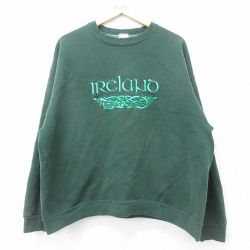 XL★古着 フルーツオブザルーム 長袖 スウェット メンズ 00年代 00s アイルランド 刺繍 大きいサイズ クルーネック 緑 グリーン 24sep21 中古 スエット トレーナー トップス