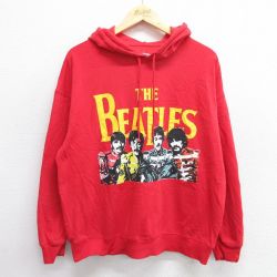 L★古着 長袖 ロック バンド スウェット パーカー メンズ ビートルズ The Beatles 赤 レッド 【spe】 24nov07 中古 スエット トレーナー トップス