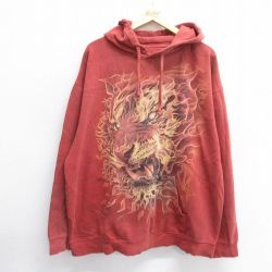 【50%OFF】XL★古着 長袖 スウェット パーカー メンズ トラ 大きいサイズ 茶系 ブラウン 24nov07 中古 スエット トレーナー トップス