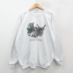 【50%OFF】XL★古着 長袖 スウェット メンズ 00年代 00s シカ 大きいサイズ クルーネック 薄グレー 霜降り 24nov07 中古 スエット トレーナー トップス