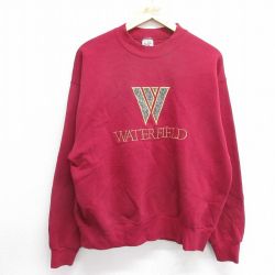 XL★古着 フルーツオブザルーム 長袖 スウェット メンズ 90年代 90s WATER FIELD 刺繍 クルーネック USA製 エンジ 24nov07 中古 スエット トレーナー トップス