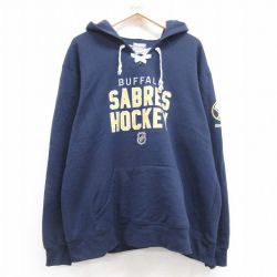 XL★古着 リーボック REEBOK 長袖 スウェット パーカー メンズ NHL バッファローセイバーズ 大きいサイズ 紺 ネイビー アイスホッケー 24nov08 中古 スエット トレーナー トップス