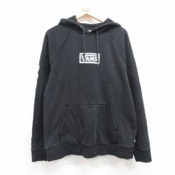 L★古着 バンズ VANS 長袖 スウェット パーカー メンズ ビッグロゴ ラグラン 黒 ブラック 24nov08 中古 スエット トレーナー トップス