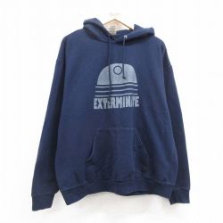 XL★古着 ジャージーズ 長袖 スウェット パーカー メンズ 00年代 00s EXTERMINATE 大きいサイズ 紺 ネイビー 24nov08 中古 スエット トレーナー トップス
