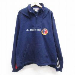 XL★古着 アディダス adidas 長袖 ハーフジップ スウェット パーカー メンズ 00年代 00s USAオリンピック 刺繍 大きいサイズ 紺 ネイビー 3本ライン 24nov08 中古 スエット トレーナー トップス