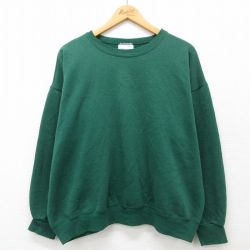 XL★古着 ヘインズ Hanes 長袖 スウェット メンズ 無地 大きいサイズ クルーネック 緑 グリーン 24nov09 中古 スエット トレーナー トップス