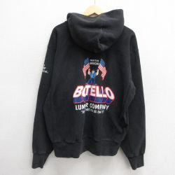 XL★古着 長袖 スウェット パーカー メンズ 90年代 90s BOTELLLO 星条旗 大きいサイズ USA製 黒 ブラック 24nov09 中古 スエット トレーナー トップス