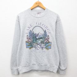 M★古着 オニータ ONEITA 長袖 スウェット メンズ 90年代 90s 花 山 クルーネック グレー 霜降り 24nov09 中古 スエット トレーナー トップス
