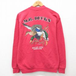 M★古着 M.R.DUCKS 長袖 スウェット メンズ 90年代 90s 鳥 クルーネック USA製 赤 レッド 【spe】 24nov09 中古 スエット トレーナー トップス