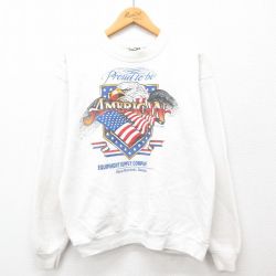M★古着 リー Lee 長袖 スウェット メンズ 90年代 90s ワシ 星条旗 クルーネック USA製 白 ホワイト 24nov09 中古 スエット トレーナー トップス