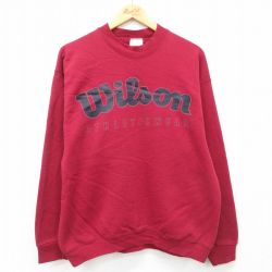 L★古着 ウィルソン 長袖 スウェット メンズ 90年代 90s ビッグロゴ クルーネック USA製 エンジ 24nov09 中古 スエット トレーナー トップス