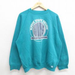 XL★古着 ディスカス 長袖 スウェット メンズ 90年代 90s アルフレッド カレッジ ラグラン クルーネック USA製 青緑系 24nov09 中古 スエット トレーナー トップス