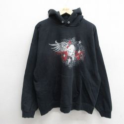 XL★古着 ヘインズ Hanes 長袖 スウェット パーカー メンズ 00年代 00s スカル 大きいサイズ 黒 ブラック 24nov09 中古 スエット トレーナー トップス