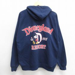 XL★古着 ヘインズ Hanes 長袖 フルジップ スウェット パーカー メンズ ディズニー DISNEY ミッキー MICKEY MOUSE 紺 ネイビー 24nov09 中古 スエット トレーナー トップス