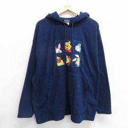 XL★古着 長袖 フリース トップス パーカー メンズ 00年代 00s ディズニー DISNEY くまのプーさん ティガー 刺繍 大きいサイズ 紺 ネイビー 【spe】 24nov09 中古 スエット トレーナー