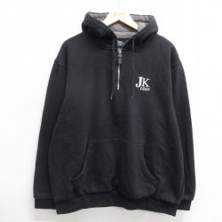 XL★古着 長袖 ハーフジップ スウェット パーカー メンズ JK Glass 大きいサイズ 黒 ブラック 内側サーマル 24nov11 中古 スエット トレーナー トップス
