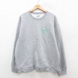 XL★古着 フルーツオブザルーム 長袖 スウェット メンズ 宇宙人 クルーネック グレー 霜降り 24nov14 中古 スエット トレーナー トップス