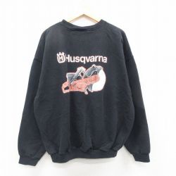 XL★古着 ヘインズ Hanes 長袖 スウェット メンズ 00年代 00s Husgvarna 大きいサイズ 黒 ブラック 24nov14 中古 スエット トレーナー トップス