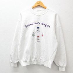 L★古着 長袖 スウェット メンズ 子供 刺繍 白 ホワイト 24nov14 中古 スエット トレーナー トップス