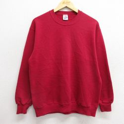 L★古着 ジャージーズ 長袖 スウェット メンズ 90年代 90s 無地 クルーネック USA製 エンジ 24nov16 中古 スエット トレーナー トップス