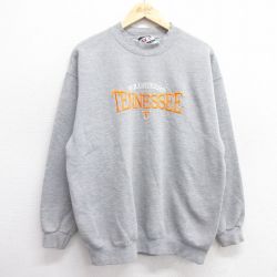 L★古着 長袖 スウェット メンズ 00年代 00s TENNESSEE 刺繍 クルーネック グレー 霜降り 25mar13 中古 スエット トレーナー トップス