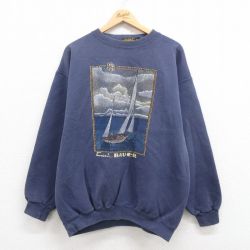 XL★古着 エディーバウアー 長袖 スウェット メンズ 90年代 90s ヨット クルーネック USA製 紺 ネイビー 【spe】 25jul30 中古 スエット トレーナー トップス