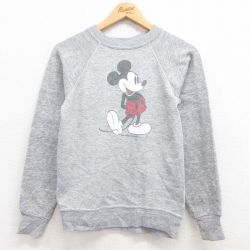 【20%OFF】XS★古着 長袖 スウェット メンズ 80年代 80s ディズニー DISNEY ミッキー MICKEY MOUSE クルーネック ラグラン グレー 霜降り 25jul30 中古 スエット トレーナー トップス