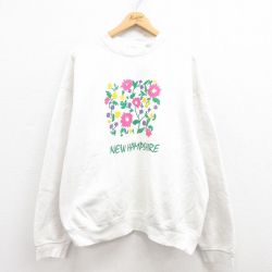 【20%OFF】XL★古着 長袖 スウェット メンズ 90年代 90s ニューハンプシャー 大きいサイズ コットン USA製 白 ホワイト 25jul30 中古 スエット トレーナー トップス