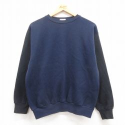 M★古着 TULTEX 長袖 スウェット メンズ 90年代 90s 無地 ツートンカラー クルーネック 紺 ネイビー 25jul30 中古 スエット トレーナー トップス