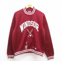 L★古着 チャンピオン champion 長袖 スウェット メンズ 80年代 80s バット クルーネック USA製 エンジ 25jul30 中古 スエット トレーナー トップス