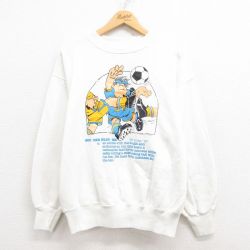 L★古着 長袖 スウェット メンズ 80年代 80s サッカー クルーネック USA製 白 ホワイト 25jul30 中古 スエット トレーナー トップス