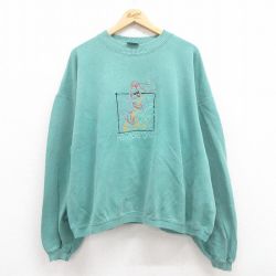 【50%OFF】XL★古着 長袖 スウェット メンズ 90年代 90s ニューポート 刺繍 大きいサイズ クルーネック USA製 緑 グリーン 25jul30 中古 スエット トレーナー トップス