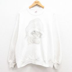 L★古着 ジャージーズ 長袖 スウェット メンズ 90年代 90s ネコ クルーネック USA製 白 ホワイト 25jul30 中古 スエット トレーナー トップス