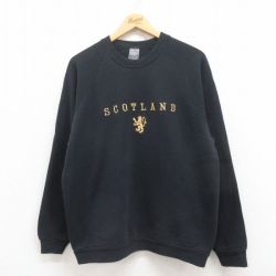 L★古着 スクリーンスターズ 長袖 スウェット メンズ 90年代 90s スコットランド 刺繍 ラグラン クルーネック 黒 ブラック 25jul30 中古 スエット トレーナー トップス