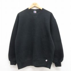 L★古着 ラッセル 長袖 スウェット メンズ 90年代 90s 無地 クルーネック USA製 黒 ブラック 25jul30 中古 スエット トレーナー トップス