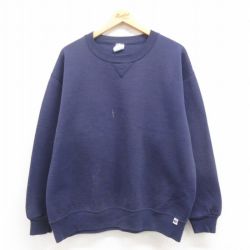 XL★古着 ラッセル 長袖 スウェット メンズ 90年代 90s 無地 クルーネック USA製 紺 ネイビー 25jul30 中古 スエット トレーナー トップス