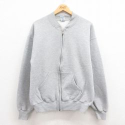 L★古着 ラッセル 長袖 フルジップ スウェット メンズ 00年代 00s 無地 グレー 霜降り 【spe】 25jul29 中古 スエット トレーナー トップス