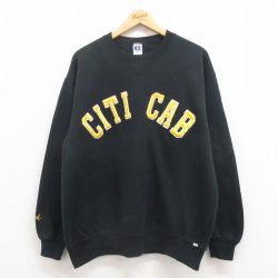 XL★古着 ラッセル 長袖 スウェット メンズ 90年代 90s CITI クルーネック USA製 黒 ブラック 25jul29 中古 スエット トレーナー トップス