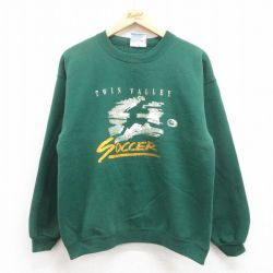 【50%OFF】M★古着 ヘインズ Hanes 長袖 スウェット メンズ 90年代 90s サッカー クルーネック 緑 グリーン 25jul31 中古 スエット トレーナー トップス