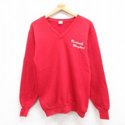S★古着 ヘルスニット 長袖 スウェット メンズ 80年代 80s メリーランド Vネック USA製 赤 レッド 25jul31 中古 スエット トレーナー トップス